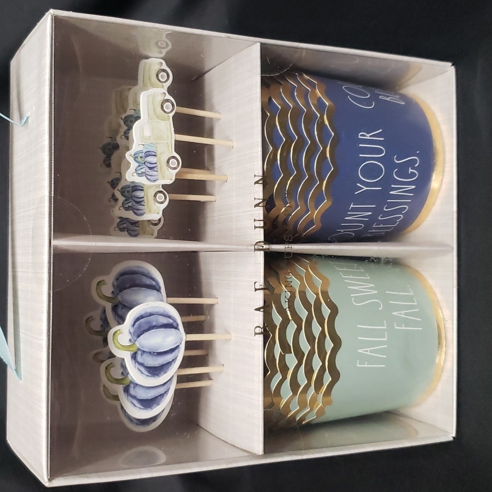 Rae Dunn NWT 12 5oz. Baking Cups and 12 Decorative Picks